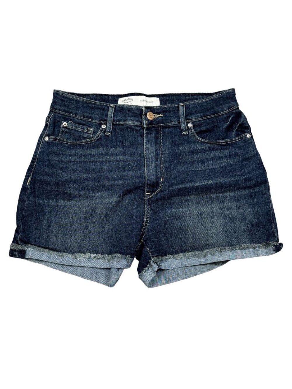 Signature By Levi Strauss High Rise Denim Shorts Womens Size 8 Rolled Hem Blue